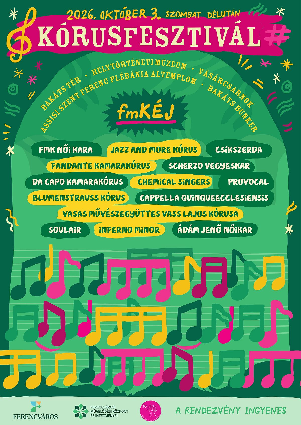 fmKÉJ Kórusfesztivál plakát, 2026. október 3. Ferencváros, fellép a Fandante Kamarakórus
